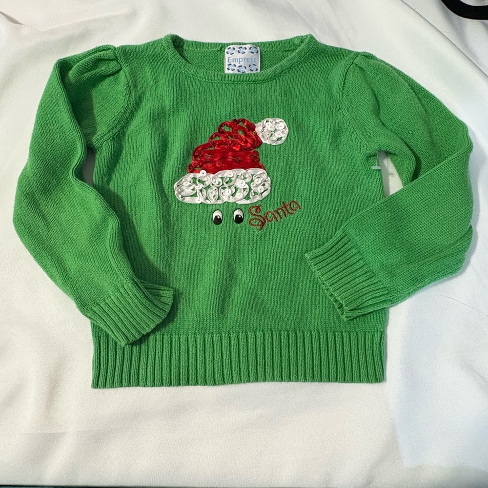 Empress Girls size 5 Santa‎ Clause Sequin Holiday Christmas Sweater green